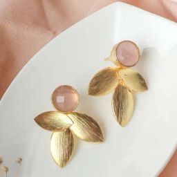 Johori Leaf Pink & Golden Drop Earrings-picture-24
