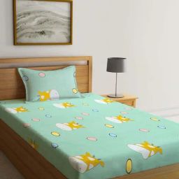 Klotthe Green Cotton Blend 300 TC Single Elastic Bedsheet With 1 Pillow Cover-image-83