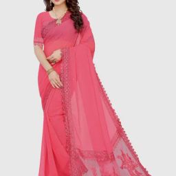 APNISHA Pink Embellished Sarees With Blouse-image-4