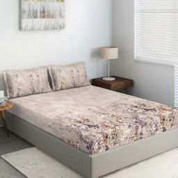 DDecor Primary Floral Light Brown 136 TC Cotton Double Bedsheet with 2 Pillow Covers-picture-17