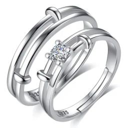 Aatmana Set Of 2 Silver Plated Ad Studded Adjustable Valentine Gift Couple Ring image 4
