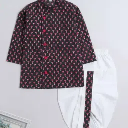 The Magic Wand Kids Black & White Cotton Printed Full Sleeves Kurta Set-image-82