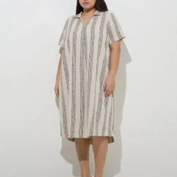 Gia by Westside Beige Stripe Printed A-Line Dress-picture-32