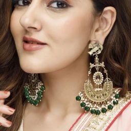 Rubans Gold-Tone Plated Green Earrings for Women-picture-26