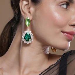 Rubans Gold-Tone Plated Green Earrings for Women-picture-13