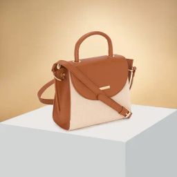 Forever Glam by Pantaloons Beige & Brown Solid Medium Satchel Handbag-28