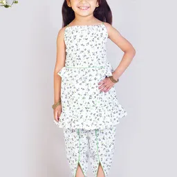 Tangerine Closet Girls Floral Printed Regular Pure Cotton Kurti with Salwar-image-20