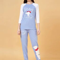 Dreamz by Pantaloons Blue Cotton Graphic Print T-Shirt Pyjama Set-picture-25