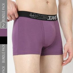 UnderJeans by Spykar Purple & Black Regular Fit Trunks - Pack of 2-picture-37