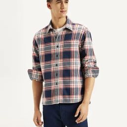 Levi's Navy Cotton Regular Fit Checks Shirt-image-57