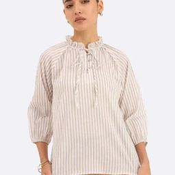 SALT Attire Beige & White Striped Top-image-91