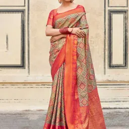 Saree Mall Red & Green Silk Woven Saree With Unstitched Blouse-picture-4
