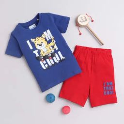 Bumzee Kids Royal Blue & Red Cotton Printed T-Shirt Set-image-81