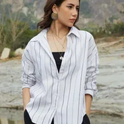 Campus Sutra White Regular Fit Striped Shirt-picture-4
