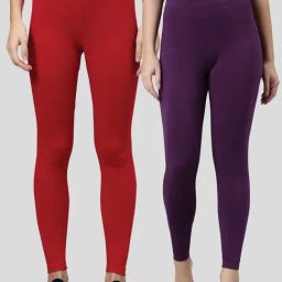 Kryptic Purple & Red Cotton Leggings - Pack Of 2-image-49