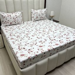 Pure Decor Velar Fur Sib White & Brown Floral Cotton 260 TC King Bedsheet Set-2.74mX2.74m-image-81