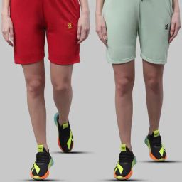 Vimal Jonney Red & Light Green Cotton Sports Shorts - Pack of 2-image-86