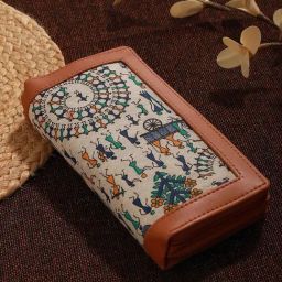 Aatmana White & Blue Printed Small Zip Around Wallet for Women-4