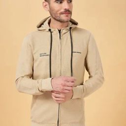 Urban Ranger by Pantaloons Beige Cotton Regular Fit Printed Hooded Sweatshirt-image-4