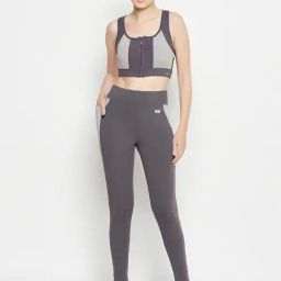 Clovia Grey Color-Block Sports Bra With Tights-image-31