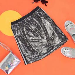 Pantaloons Junior Grey Cotton Self Pattern Skirt-image-19