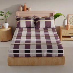 Bianca Bamboo Micro Checks Multicolor 192 TC Microfiber King Bedsheet with 2 Pillow Covers-image-36