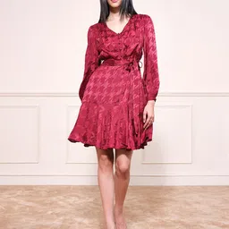 AND Women V-Neck Fit & Flare Dress With Belt-image-71
