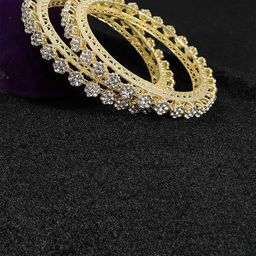 ZULKASet of 2 Gold Plated Metal with Zircon Diamond Stone Bangles Kada| Kada-image-64