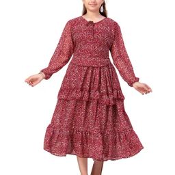 Aarika Kids Maroon Printed Full Sleeves Dress-image-18