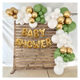 Bubble Trouble Baby Shower decoration Item for mom to be with baby shower foil banner Olive green white golden Pack of 48-21