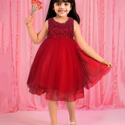 TOONYPORT Sleeveless Bodice Ruffled Detailed Fit & Flare Dress - Red-image-77
