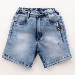 Ruff Denim Washed Shorts with Text Print - Grey-image-8