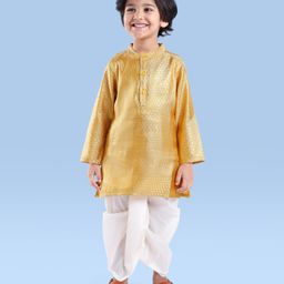 Babyhug Woven Full Sleeves  Dobby Embroidered Kurta & Dhoti Set -  Beige-image-93