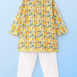 Babyhug Cambric Woven Full Sleeves  Kurta Pyjama Set with Abstract Print - Yellow-image-83