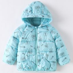 Kookie Kids Full Sleeves Jacket With Bear Print - Blue-image-75