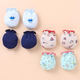 Ben Benny Interlock 100% Cotton Knit Mittens Solid Crown & Ships Print Pack of 4 - Navy Blue Pink & Light Blue-picture-20