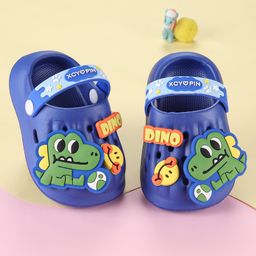 Oh! Pair Back Strap Closure Slip On Clogs with Dino Applique - Blue-4