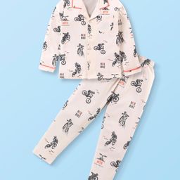 Doreme Single Jersey Knit Full Sleeves Night Suit With Mountain Bike Print - Cream-image-92