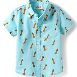 Babyhug Cotton Woven Half Sleeves Shirt with Giraffe Print - Aqua Blue-image-75