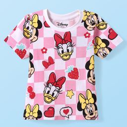 Babyhug Disney Single Jersey Knit Half Sleeves T-Shirt With Minnie & Friends - Pink & White-picture-25