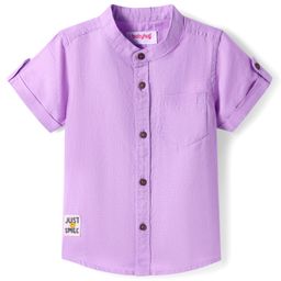 Babyhug Cotton Woven Half Sleeves Solid Color Shirt With Mandarin Collar - Lavender-image-103