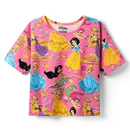 Pine Kids Disney Single Jersey Knit Half Sleeves Oversized T-Shirt with with Disney Princess Graphics - Pink-picture-36