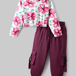 Ollington St. Cotton Full Sleeves Floral Printed Sweatshirt And Joggers Set - White & Purple-image-35