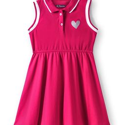 Pine Kids 100% Cotton Sleeveless Frock With Collar Neck & Heart Print - Dark Pink-image-95