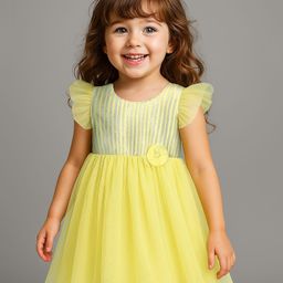 Babyhug Woven Frill Sleeves Party Dress With Floral Applique - Yellow-picture-47