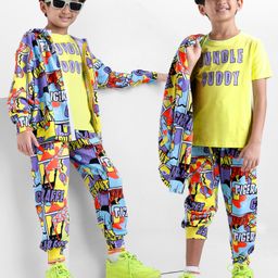 OLLINGTON ST. Knit Full Sleeves Text Printed Hoodie Sweatshirt Jackets & Joggers with Knit T-Shirt -Multicolor-image-101