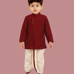 little desi Cotton Silk Woven Full Sleeves Solid Coordinating Dhoti Kurta Set - Maroon-picture-24