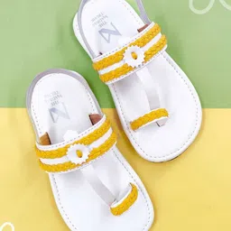 The Madras Trunk Lace Detailed Kolhapuri Sandals - White & Yellow-picture-6