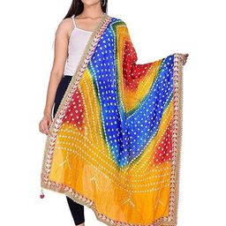 PK HUB Printed Art Silk Tie and Dye Dupatta with Beads and Stones-19