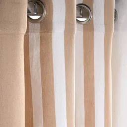 Saral Home Beige & White Set of 2 Striped Room Darkening Window Curtain-image-66